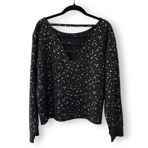 Flirtitude Active wear Black Polar Fleece Starry Night Scoop Neck Sweatshirt